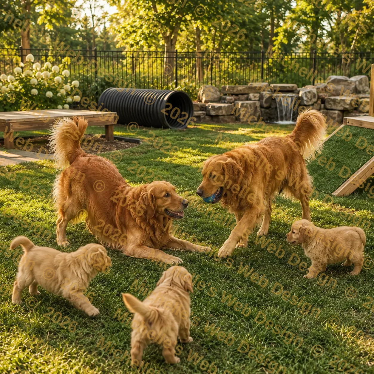 Outdoor grounds where puppies explore and play