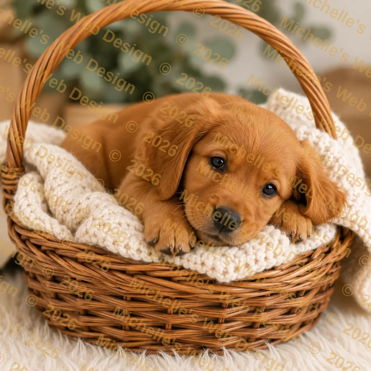Puppy resting in basket